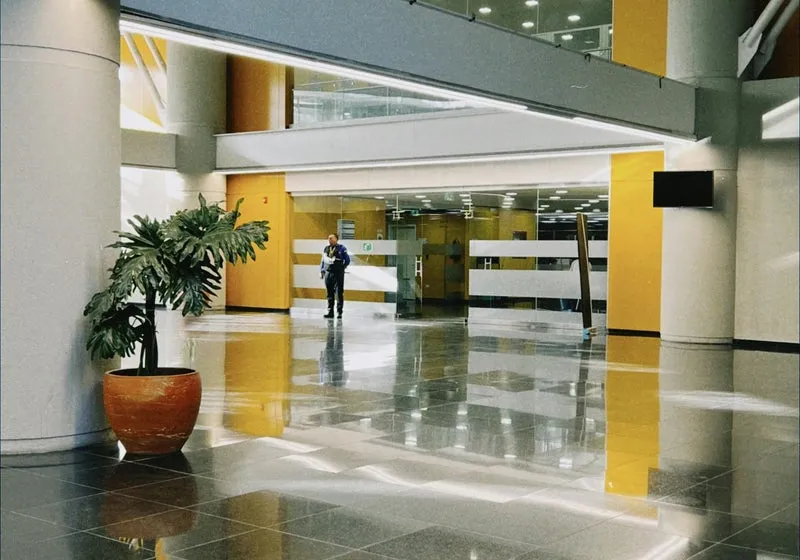 Bright commercial interior with polished floors