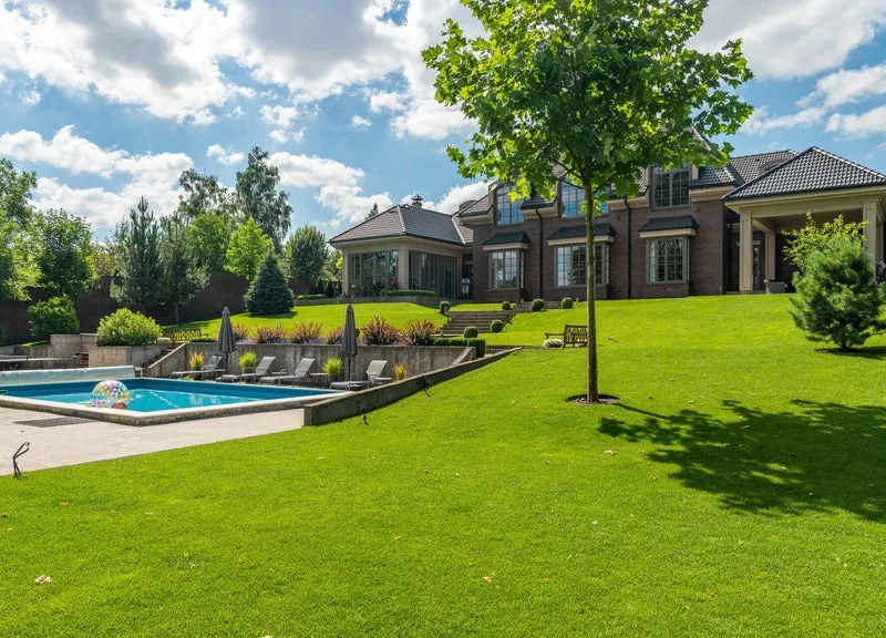 Large, carefully maintained residential yard
