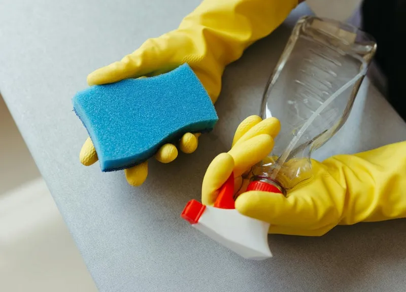 Cleaning supplies ready for a home service